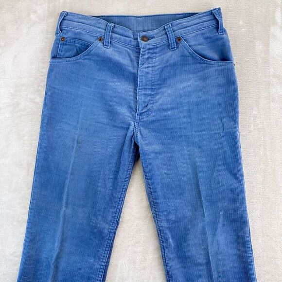 Vintage 70s Levi's Pants Mens 30x33 Blue Corduroy Flare Bootcut Trousers Belgium - Picture 2 of 10